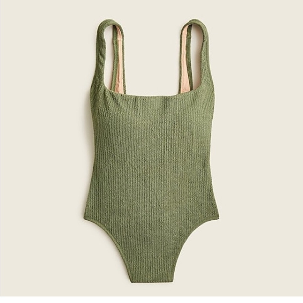 New J. Crew Textured squareneck one-piece Size 16 Green.